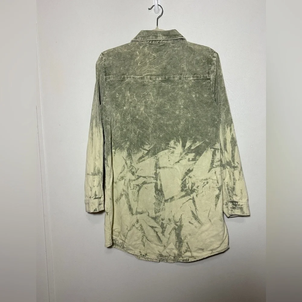 Peach Love California Shacket Corduroy Green Ombre Tie Dye Long Sleeve Small